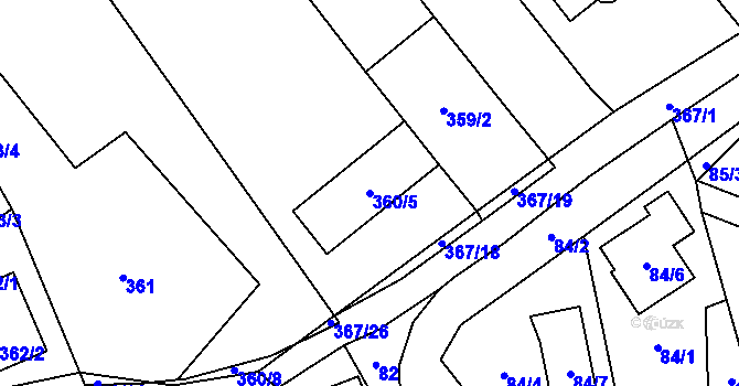 Parcela st. 360/5 v KÚ Rebešovice, Katastrální mapa