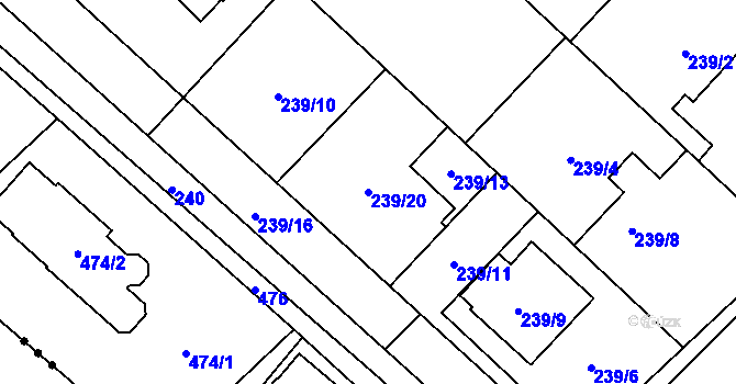 Parcela st. 239/20 v KÚ Rebešovice, Katastrální mapa