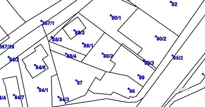 Parcela st. 88/2 v KÚ Rebešovice, Katastrální mapa