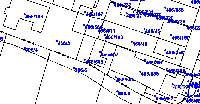 Parcela st. 466/567 v KÚ Rebešovice, Katastrální mapa