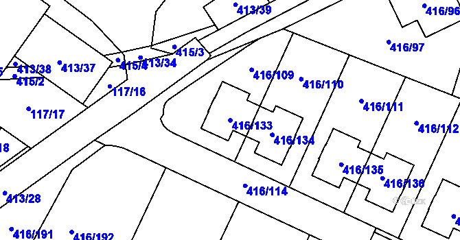 Parcela st. 416/133 v KÚ Rebešovice, Katastrální mapa