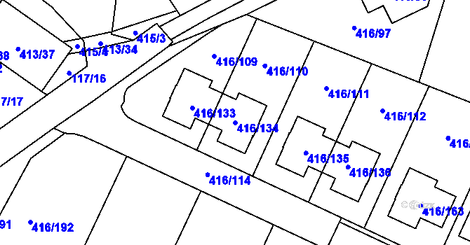 Parcela st. 416/134 v KÚ Rebešovice, Katastrální mapa