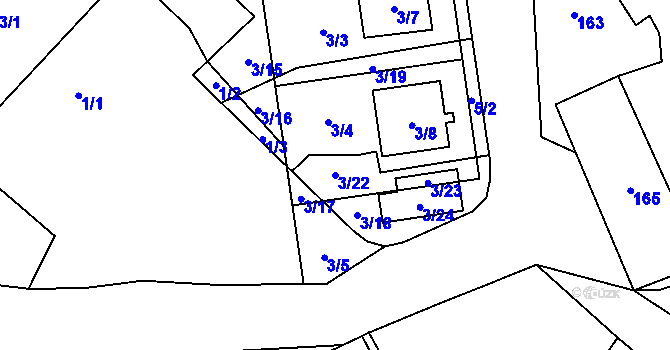 Parcela st. 3/22 v KÚ Rebešovice, Katastrální mapa