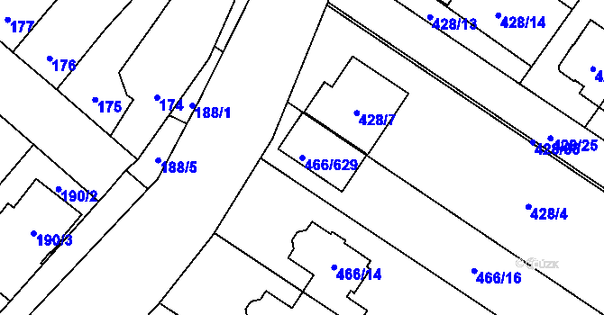 Parcela st. 466/629 v KÚ Rebešovice, Katastrální mapa
