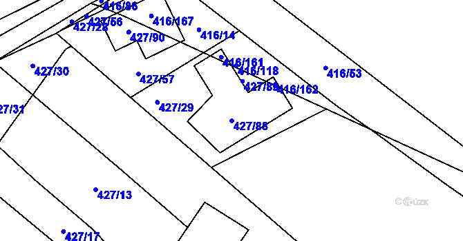 Parcela st. 427/88 v KÚ Rebešovice, Katastrální mapa
