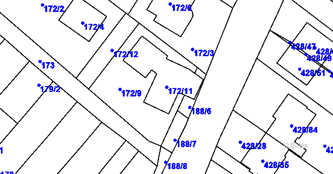 Parcela st. 172/11 v KÚ Rebešovice, Katastrální mapa