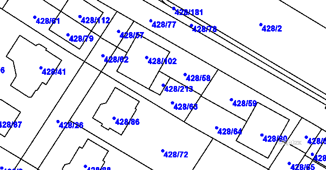 Parcela st. 428/213 v KÚ Rebešovice, Katastrální mapa