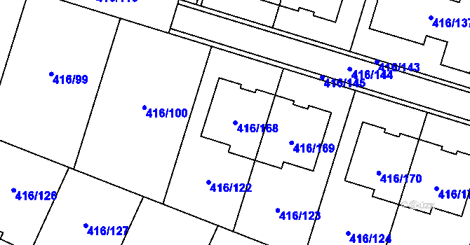 Parcela st. 416/168 v KÚ Rebešovice, Katastrální mapa