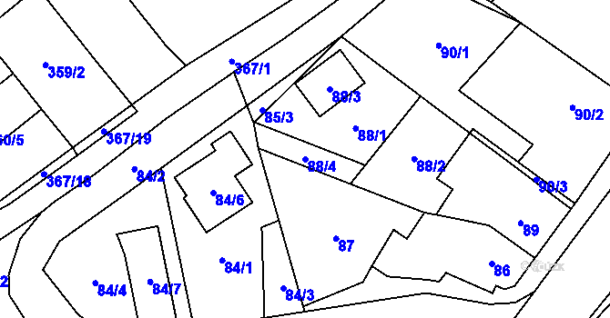 Parcela st. 88/4 v KÚ Rebešovice, Katastrální mapa