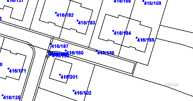 Parcela st. 416/186 v KÚ Rebešovice, Katastrální mapa