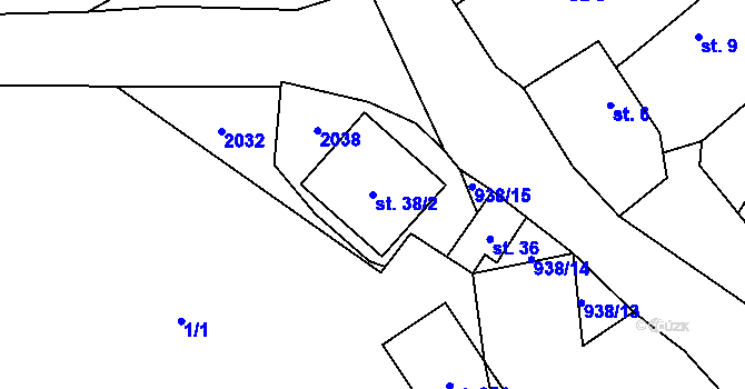 Parcela st. 38/2 v KÚ Rejčkov, Katastrální mapa
