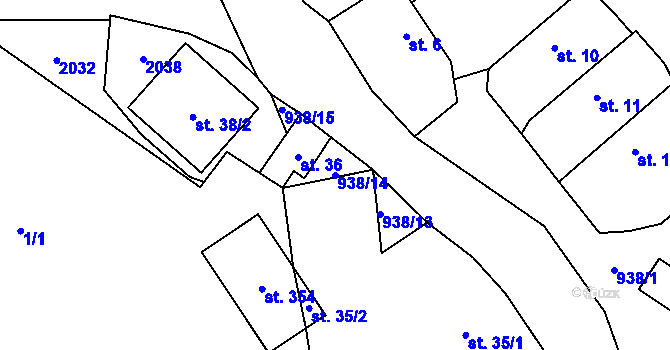 Parcela st. 938/14 v KÚ Rejčkov, Katastrální mapa