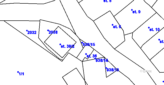 Parcela st. 938/15 v KÚ Rejčkov, Katastrální mapa