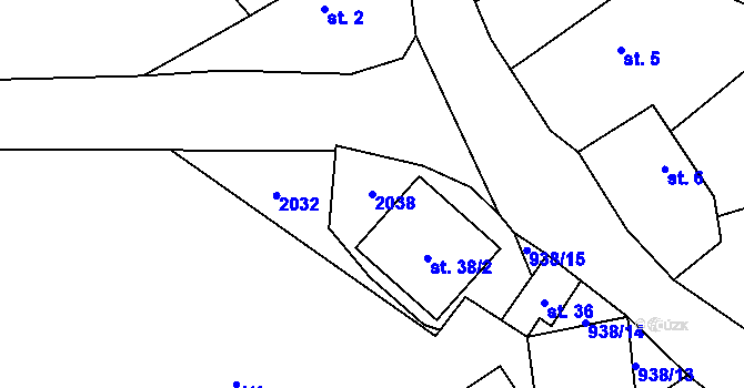 Parcela st. 2038 v KÚ Rejčkov, Katastrální mapa