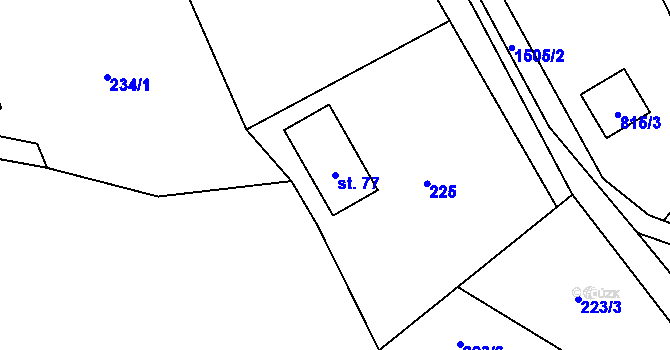 Parcela st. 77 v KÚ Rejchartice u Šumperka, Katastrální mapa