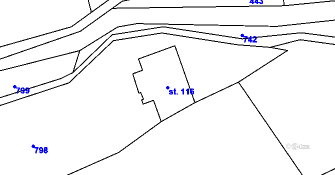 Parcela st. 116 v KÚ Rejchartice u Šumperka, Katastrální mapa