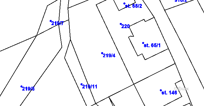 Parcela st. 219/4 v KÚ Rejchartice u Šumperka, Katastrální mapa