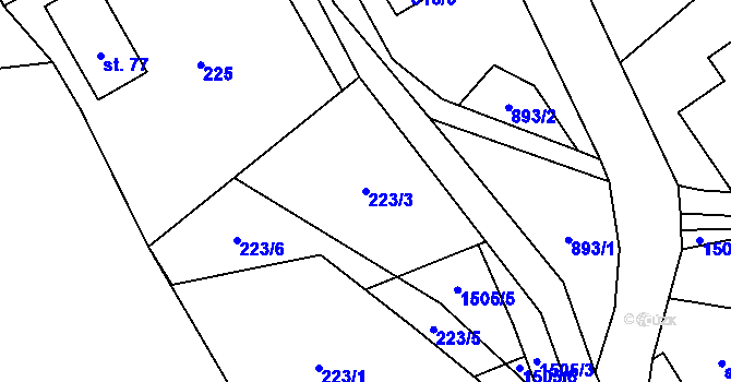 Parcela st. 223/3 v KÚ Rejchartice u Šumperka, Katastrální mapa