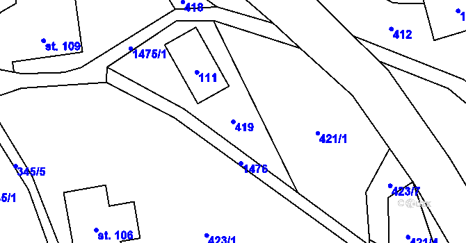 Parcela st. 419 v KÚ Rejchartice u Šumperka, Katastrální mapa