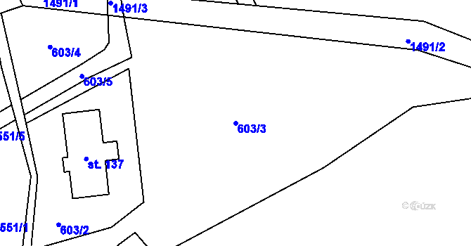 Parcela st. 603/3 v KÚ Rejchartice u Šumperka, Katastrální mapa