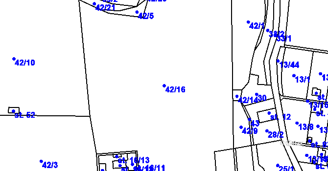 Parcela st. 42/16 v KÚ Rejkovice, Katastrální mapa