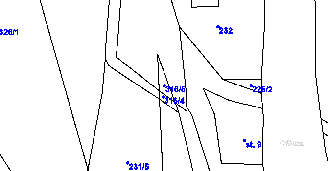 Parcela st. 316/5 v KÚ Rejkovice, Katastrální mapa