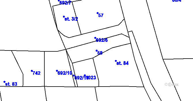 Parcela st. 58 v KÚ Rejšice, Katastrální mapa