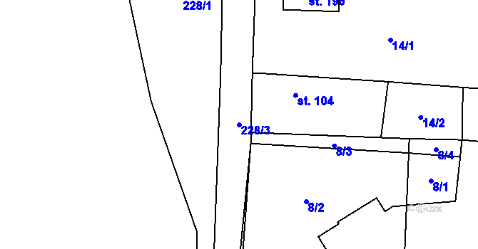Parcela st. 228/3 v KÚ Rejšice, Katastrální mapa