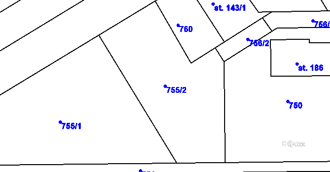 Parcela st. 755/2 v KÚ Rejšice, Katastrální mapa