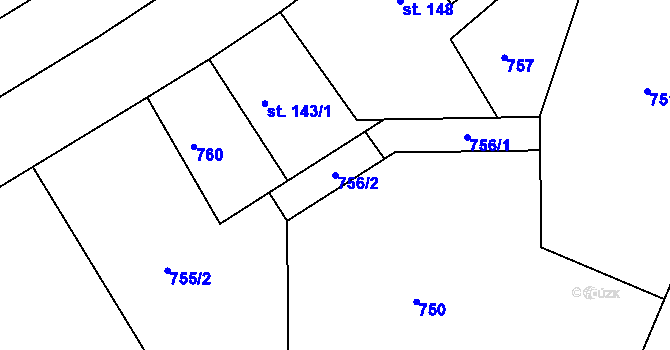 Parcela st. 756/2 v KÚ Rejšice, Katastrální mapa