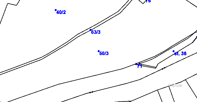Parcela st. 50/3 v KÚ Klášterský Mlýn I, Katastrální mapa