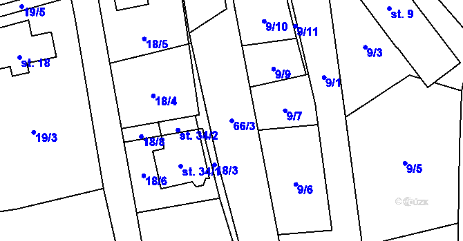 Parcela st. 66/3 v KÚ Klášterský Mlýn I, Katastrální mapa