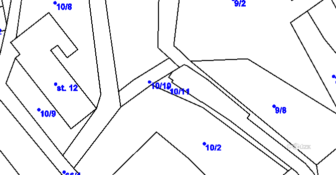Parcela st. 10/11 v KÚ Klášterský Mlýn I, Katastrální mapa