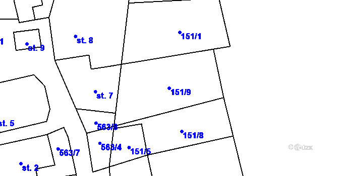 Parcela st. 151/9 v KÚ Svojše, Katastrální mapa