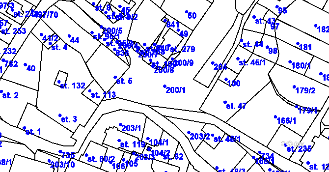 Parcela st. 200/1 v KÚ Rešice, Katastrální mapa