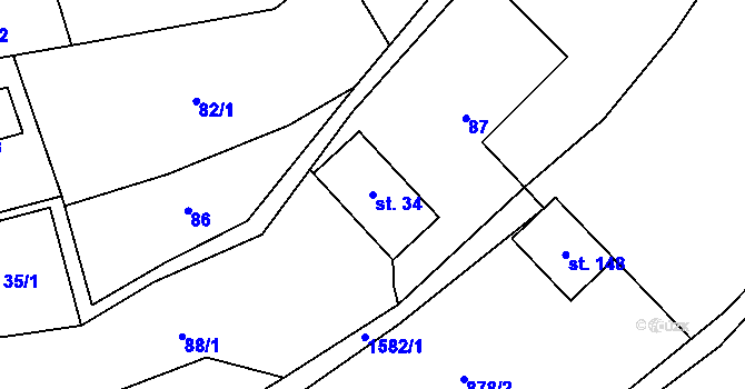 Parcela st. 34 v KÚ Rešov, Katastrální mapa
