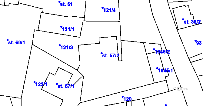 Parcela st. 57/2 v KÚ Rešov, Katastrální mapa