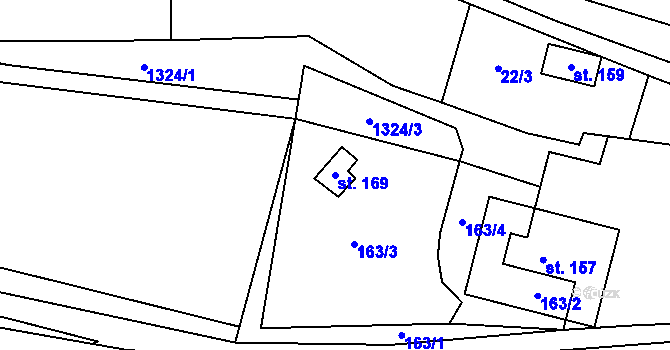 Parcela st. 169 v KÚ Rešov, Katastrální mapa