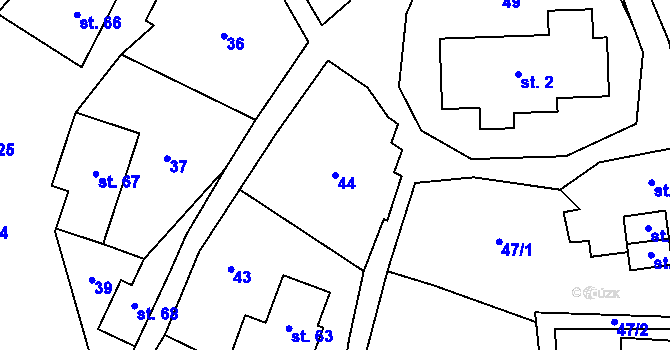 Parcela st. 44 v KÚ Rešov, Katastrální mapa