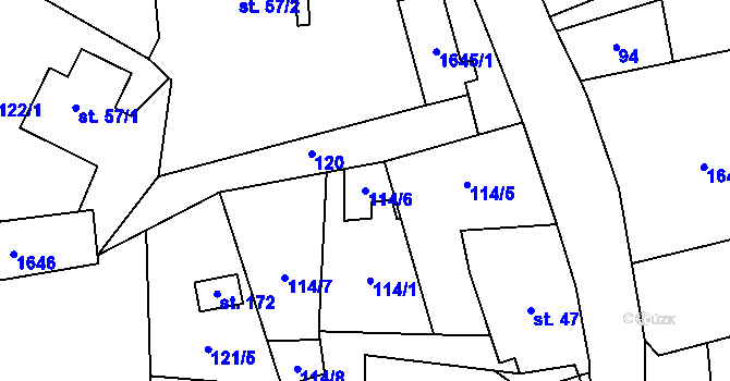 Parcela st. 114/6 v KÚ Rešov, Katastrální mapa