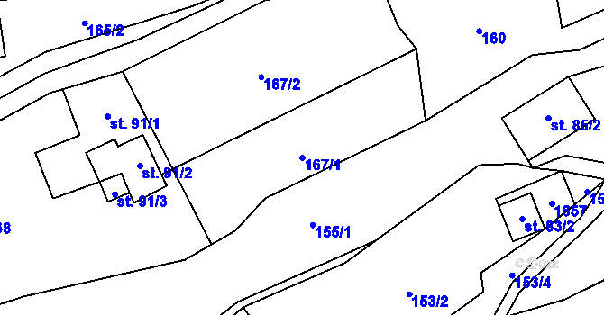 Parcela st. 167/1 v KÚ Rešov, Katastrální mapa