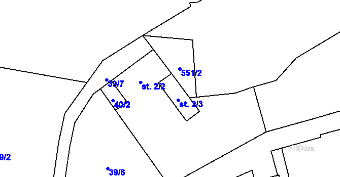 Parcela st. 2/3 v KÚ Roblín, Katastrální mapa