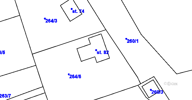 Parcela st. 82 v KÚ Roblín, Katastrální mapa