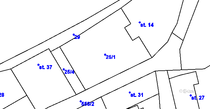 Parcela st. 25/1 v KÚ Roblín, Katastrální mapa