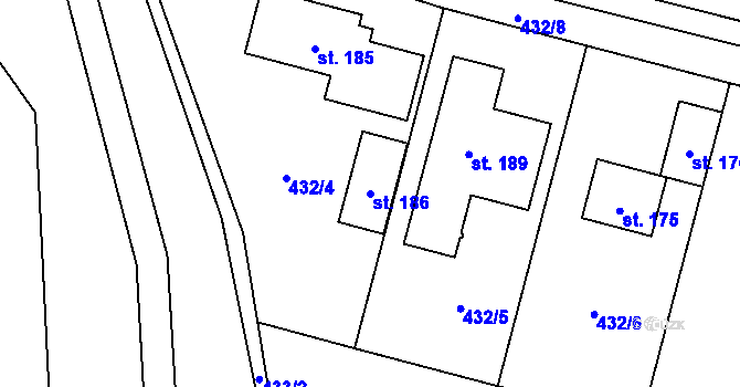 Parcela st. 186 v KÚ Roblín, Katastrální mapa