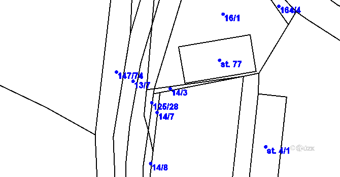 Parcela st. 14/3 v KÚ Moravčice, Katastrální mapa