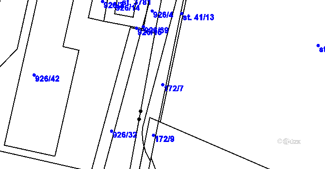 Parcela st. 172/7 v KÚ Moravčice, Katastrální mapa