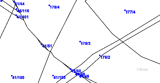 Parcela st. 178/3 v KÚ Moravčice, Katastrální mapa