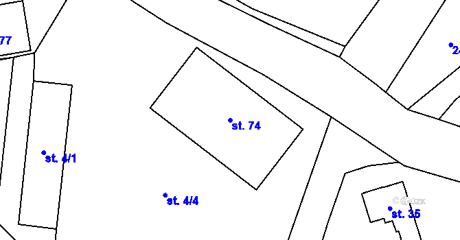 Parcela st. 74 v KÚ Moravčice, Katastrální mapa