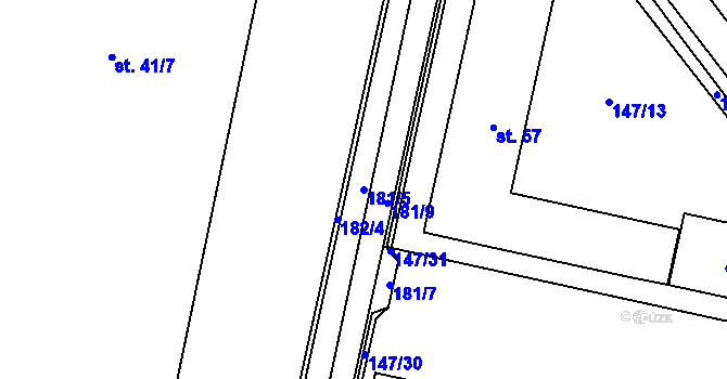 Parcela st. 181/5 v KÚ Moravčice, Katastrální mapa